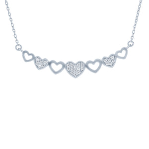 (100065) White Cubic Zirconia Hearts Necklace In Sterling Silver
