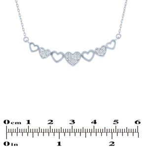 (100065) White Cubic Zirconia Hearts Necklace In Sterling Silver