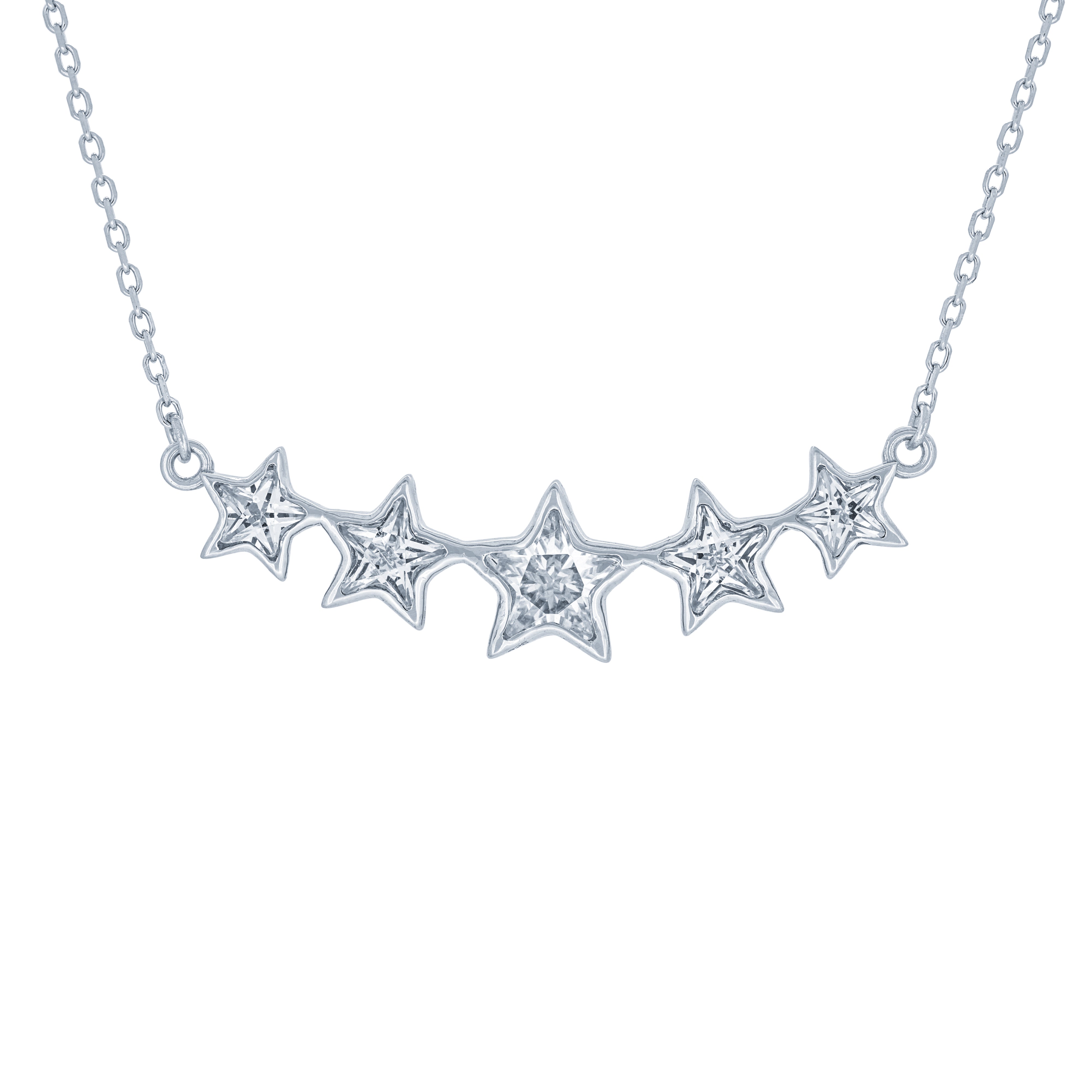 (100068) White Cubic Zirconia Stars Necklace In Sterling Silver
