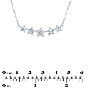 (100068) White Cubic Zirconia Stars Necklace In Sterling Silver