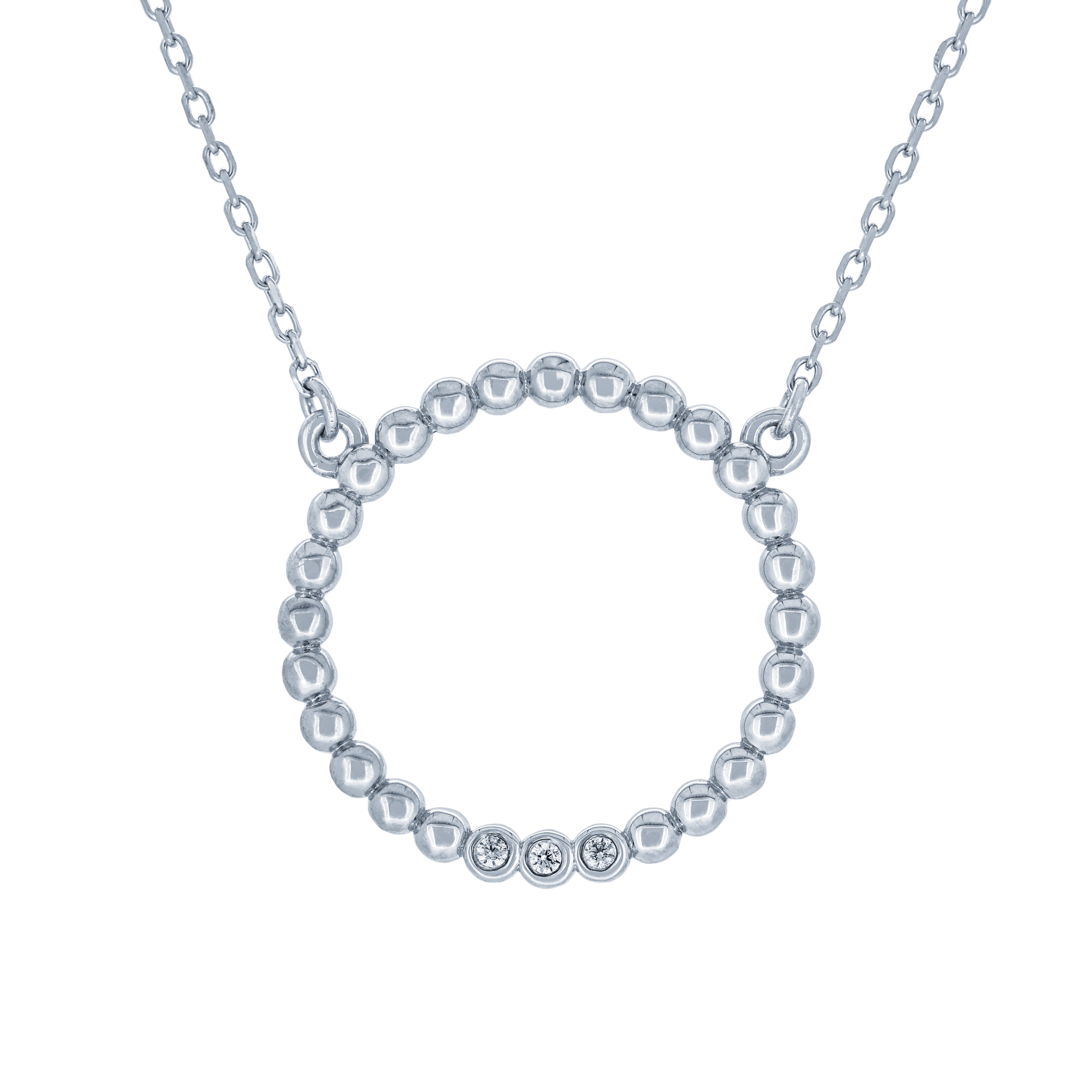 (100069) Circle White Cubic Zirconia Necklace In Sterling Silver