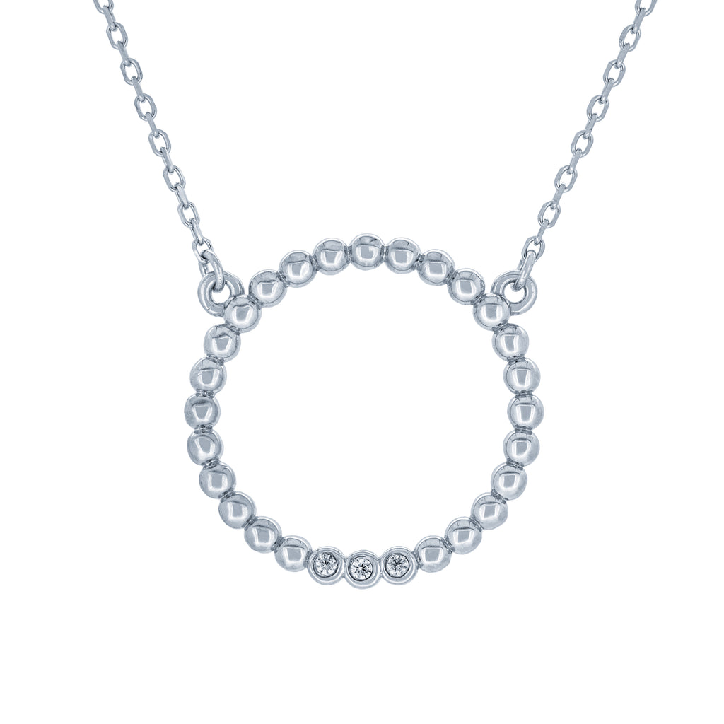 (100069) Circle White Cubic Zirconia Necklace In Sterling Silver