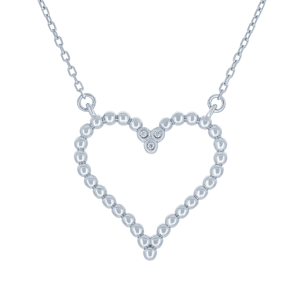 (100070) White Cubic Zirconia Heart Necklace In Sterling Silver
