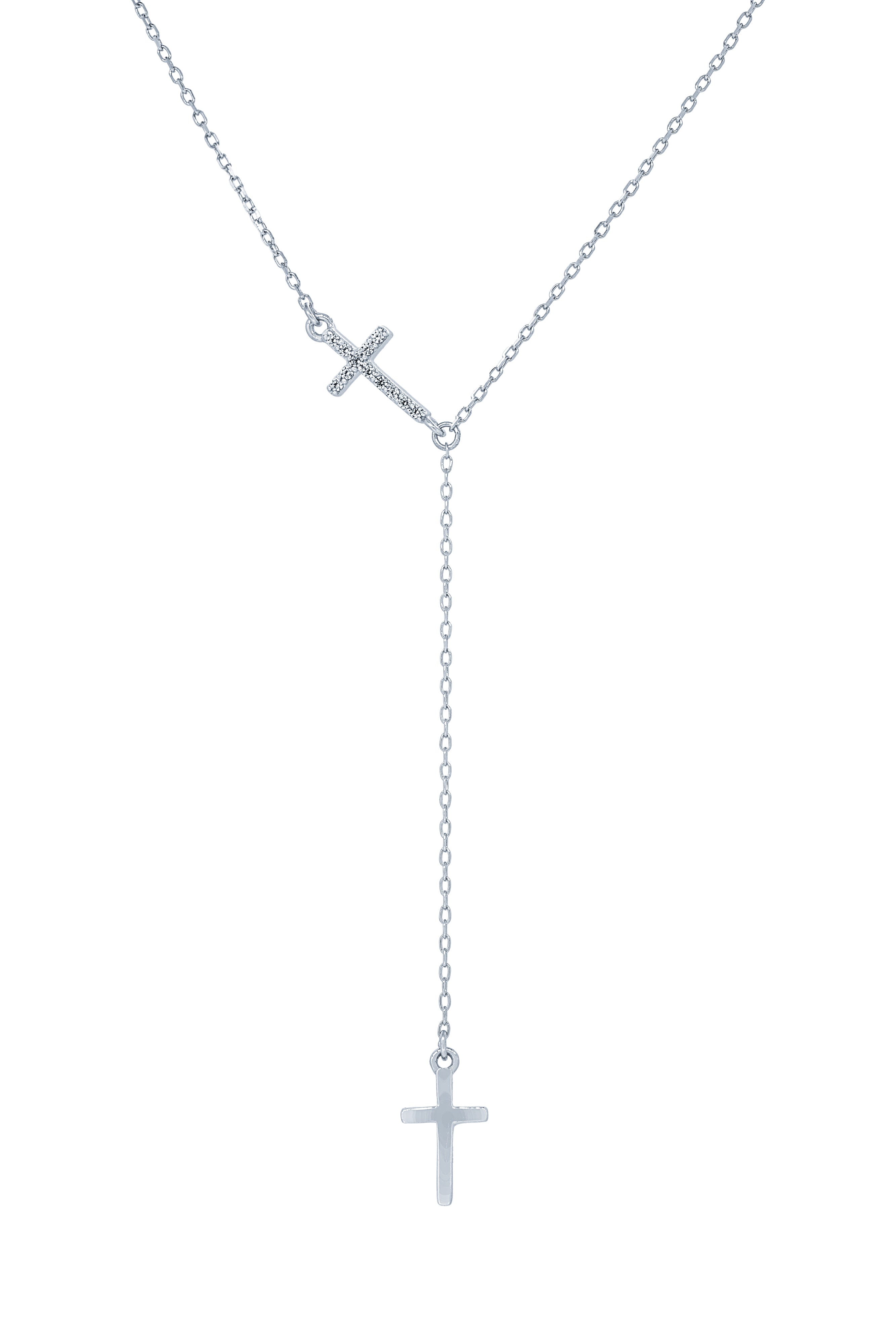 (100071) White Cubic Zirconia Cross Necklace In Sterling Silver