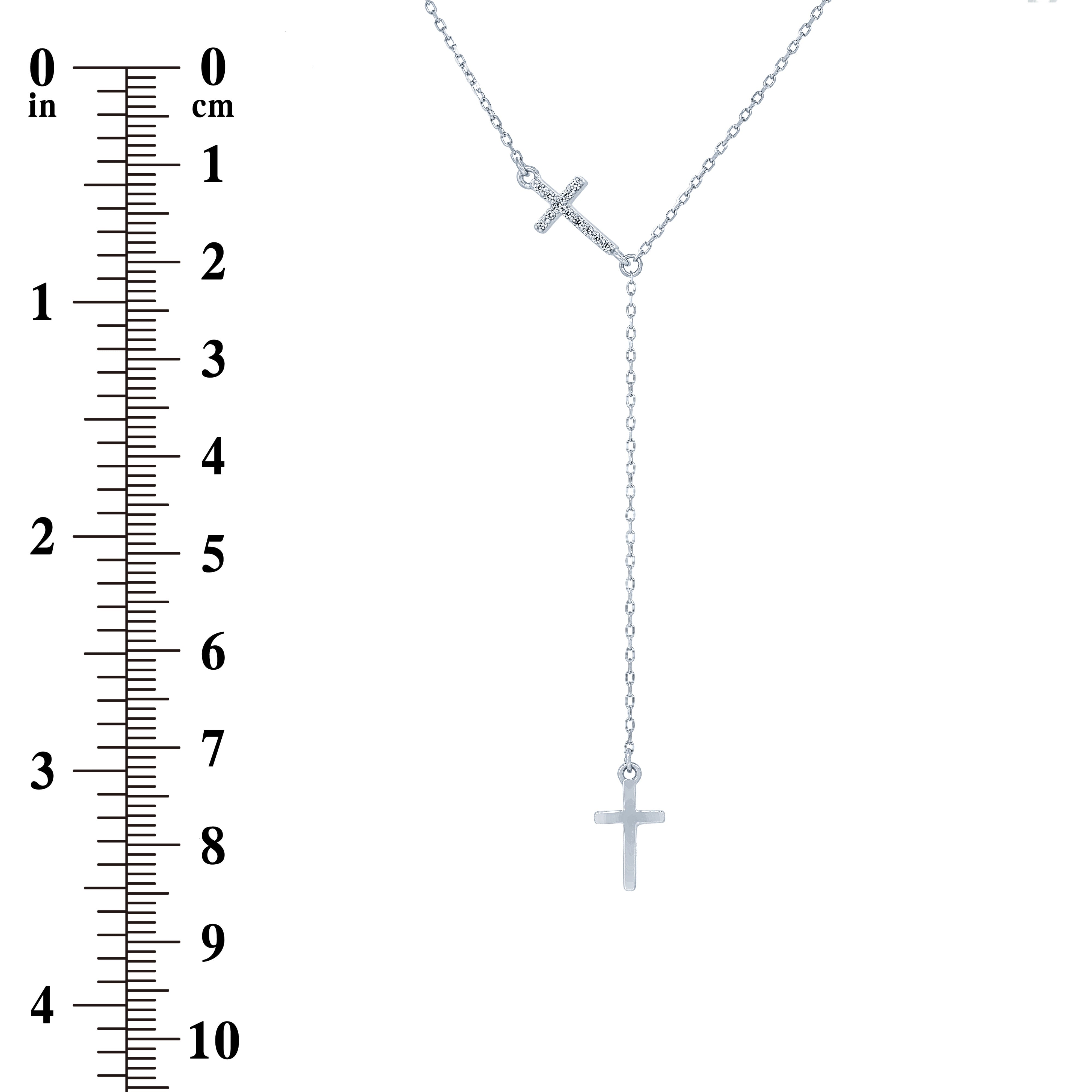 (100071) White Cubic Zirconia Cross Necklace In Sterling Silver