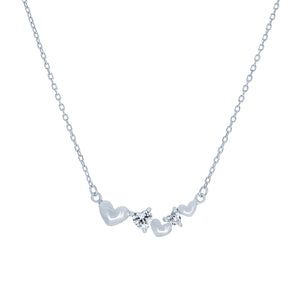 (100080) White Cubic Zirconia Hearts Necklace In Sterling Silver