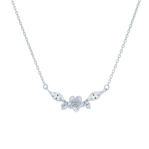 (100082) White Cubic Zirconia Flower Necklace In Sterling Silver