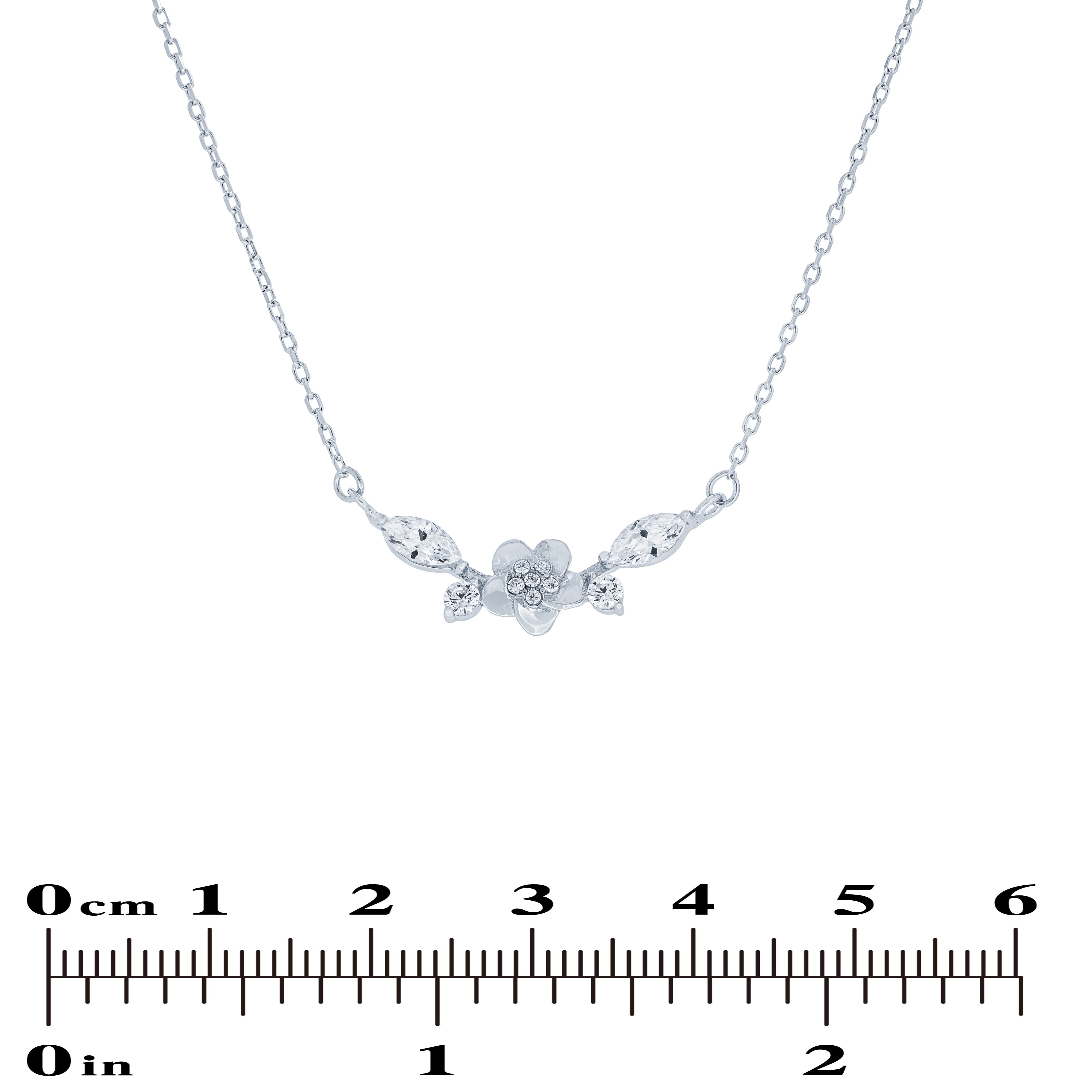 (100082) White Cubic Zirconia Flower Necklace In Sterling Silver