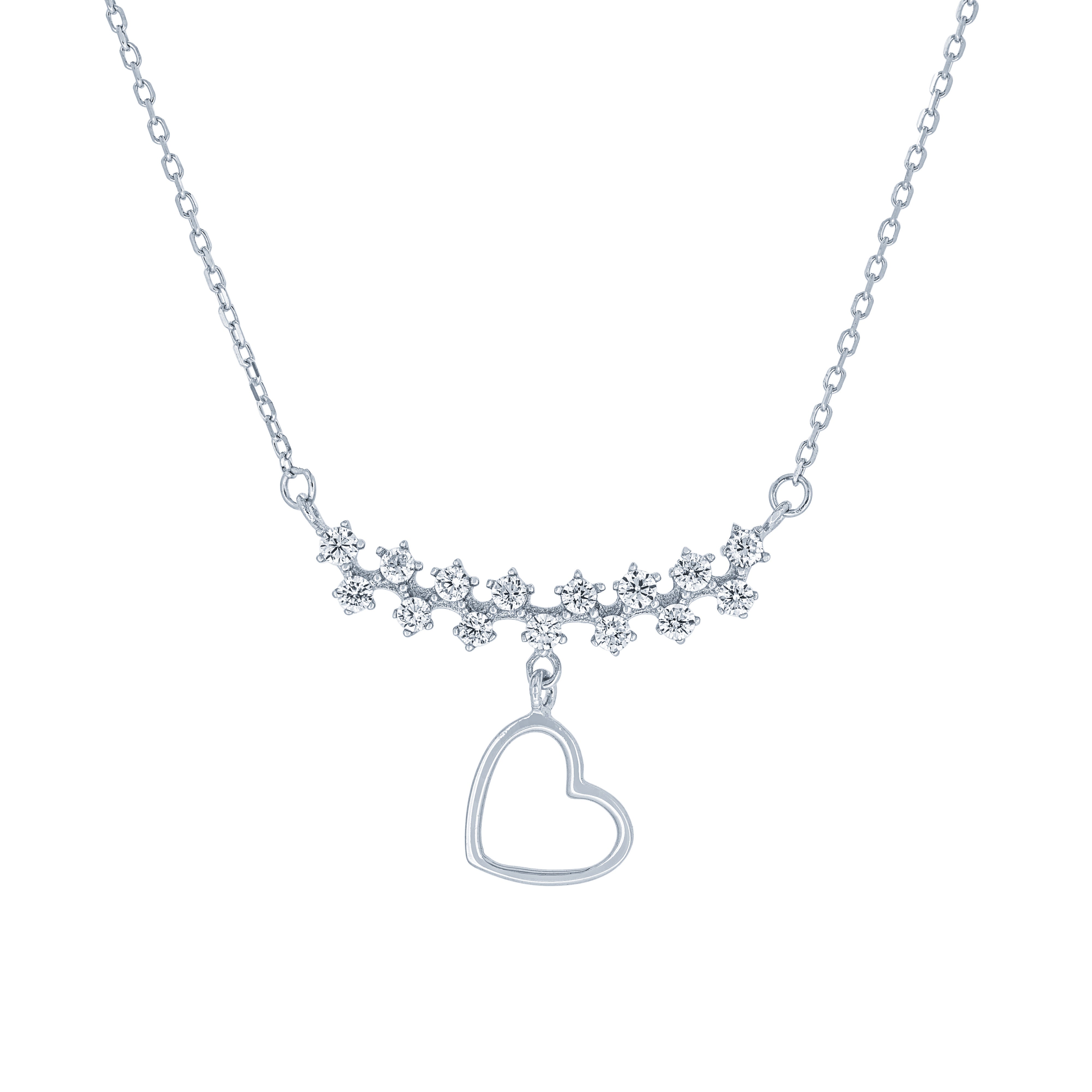 (100083) White Cubic Zirconia Heart Necklace In Sterling Silver