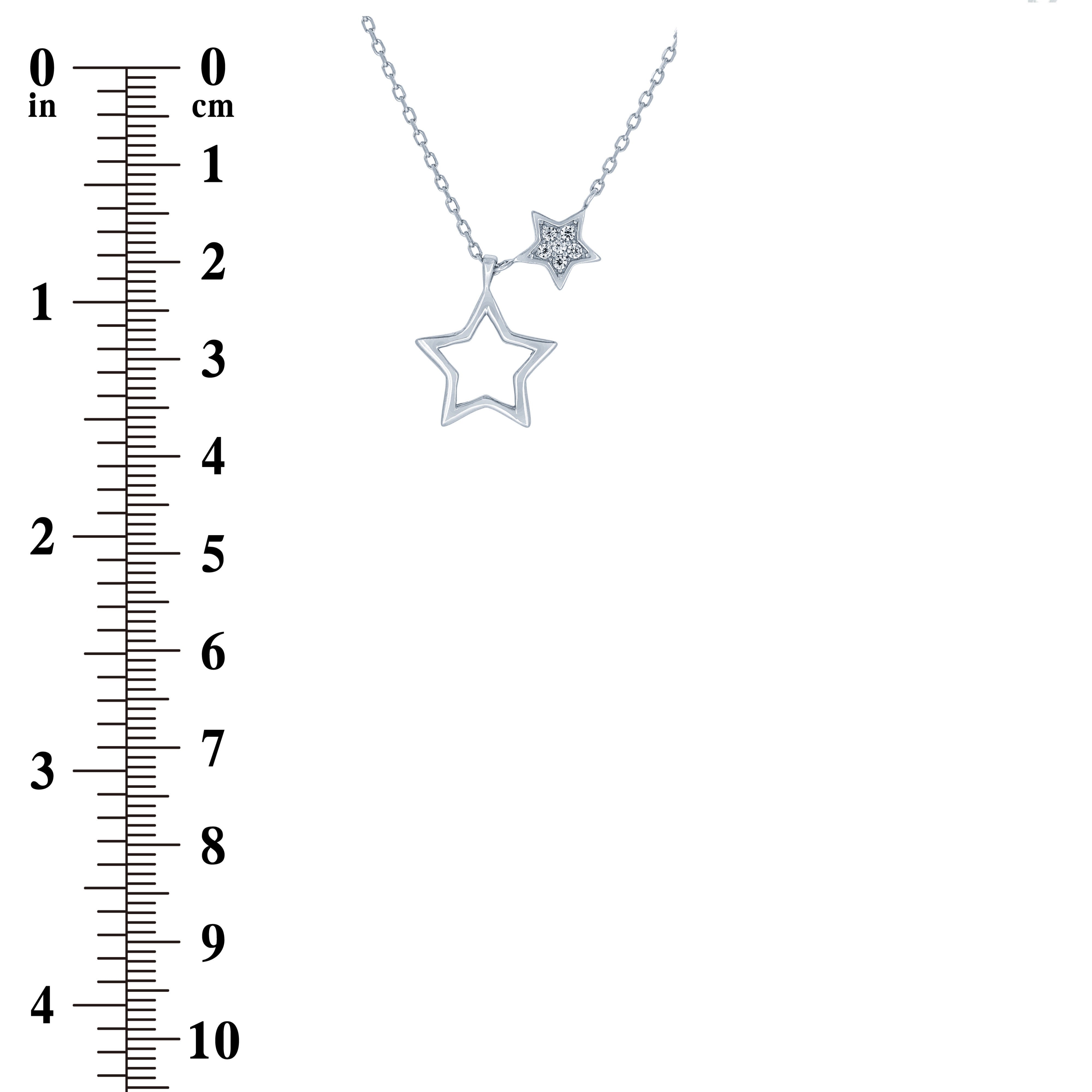 (100084) White Cubic Zirconia Stars Necklace In Sterling Silver