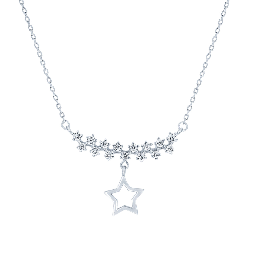 (100087) White Cubic Zirconia Star Necklace In Sterling Silver