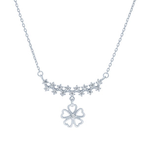 (100089) White Cubic Zirconia Flower Necklace In Sterling Silver