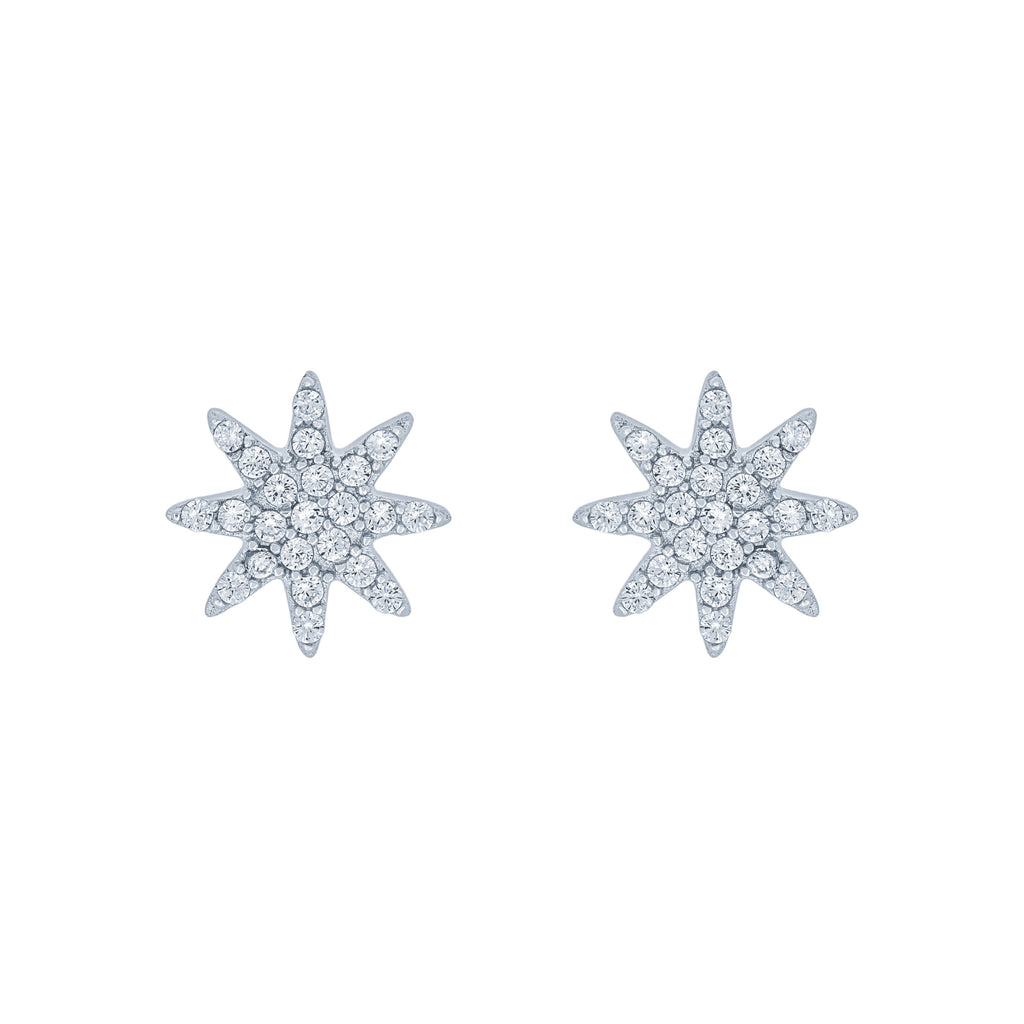 (100095) White Cubic Zirconia Polar Star Stud Earrings In Sterling Silver