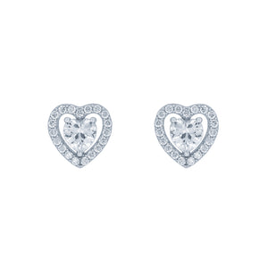 (100097) White Cubic Zirconia Heart Stud Earrings In Sterling Silver