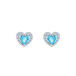 (100099) Simulated Aquamarine Heart Stud Earrings In Sterling Silver