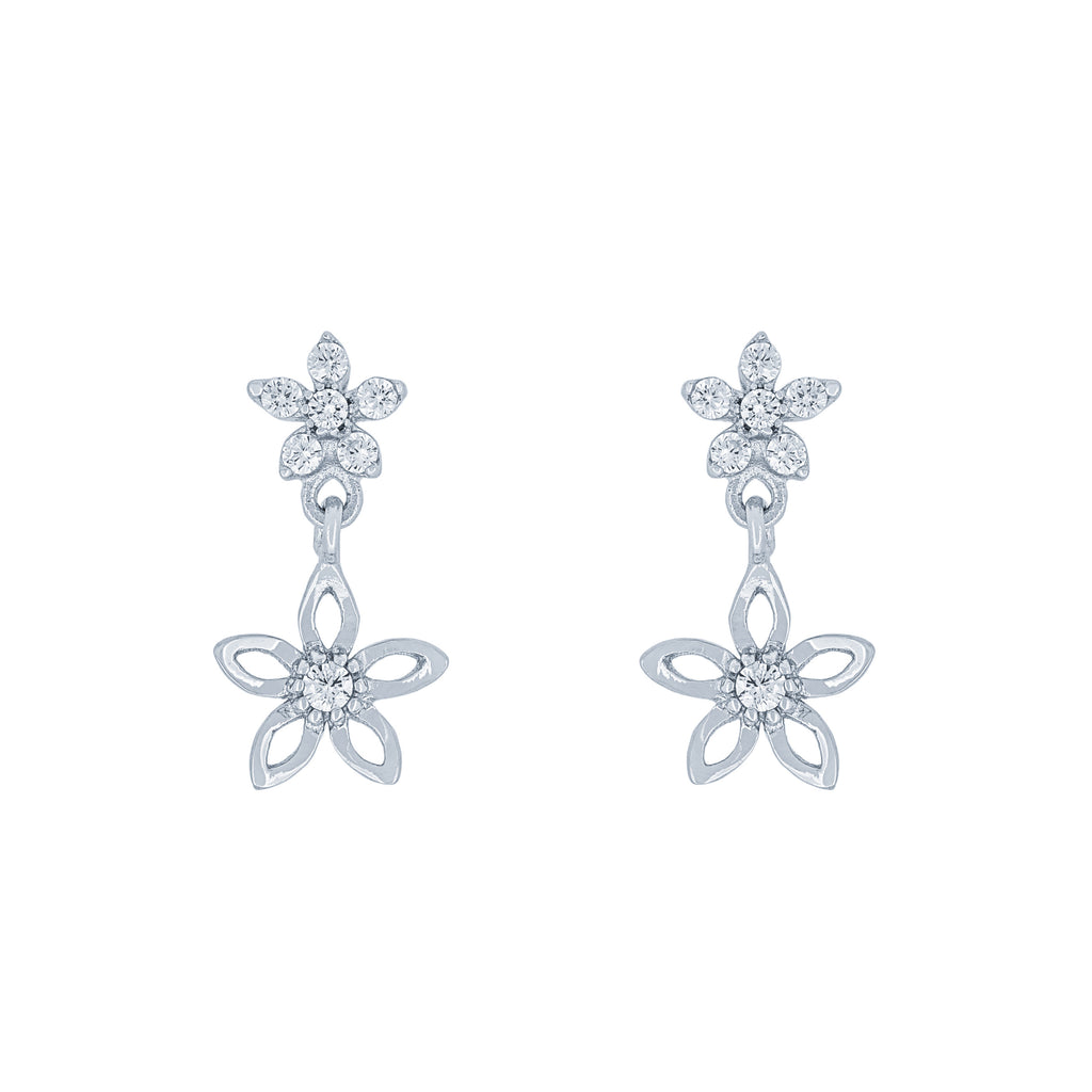 (100100) White Cubic Zirconia Flowers Stud Earrings In Sterling Silver