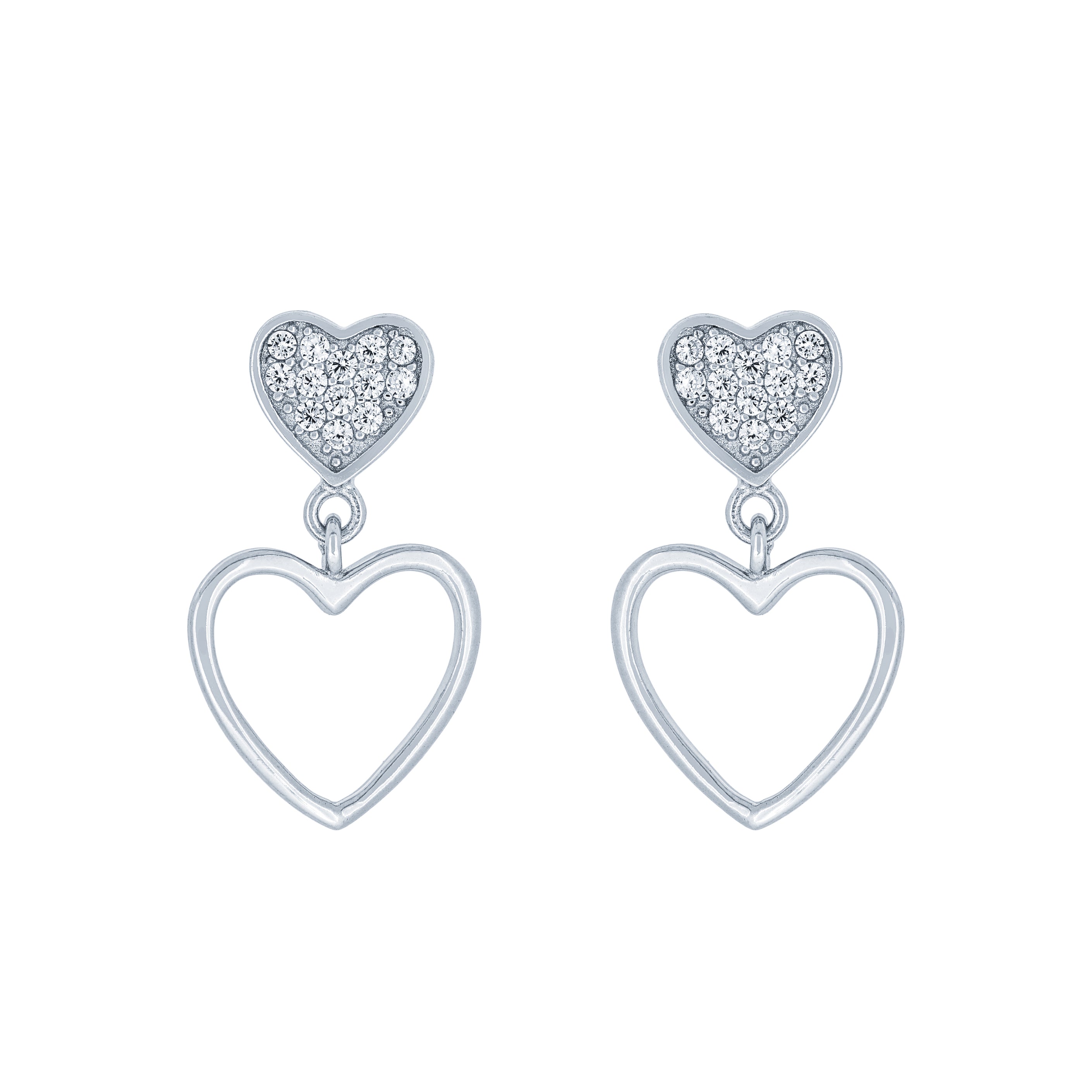 (100101) White Cubic Zirconia Hearts Stud Earrings In Sterling Silver