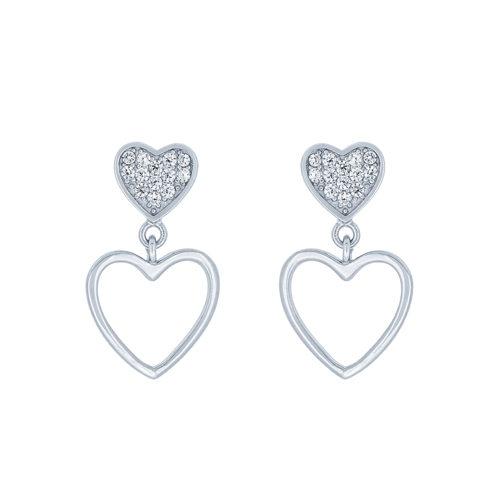 (100101) White Cubic Zirconia Hearts Stud Earrings In Sterling Silver