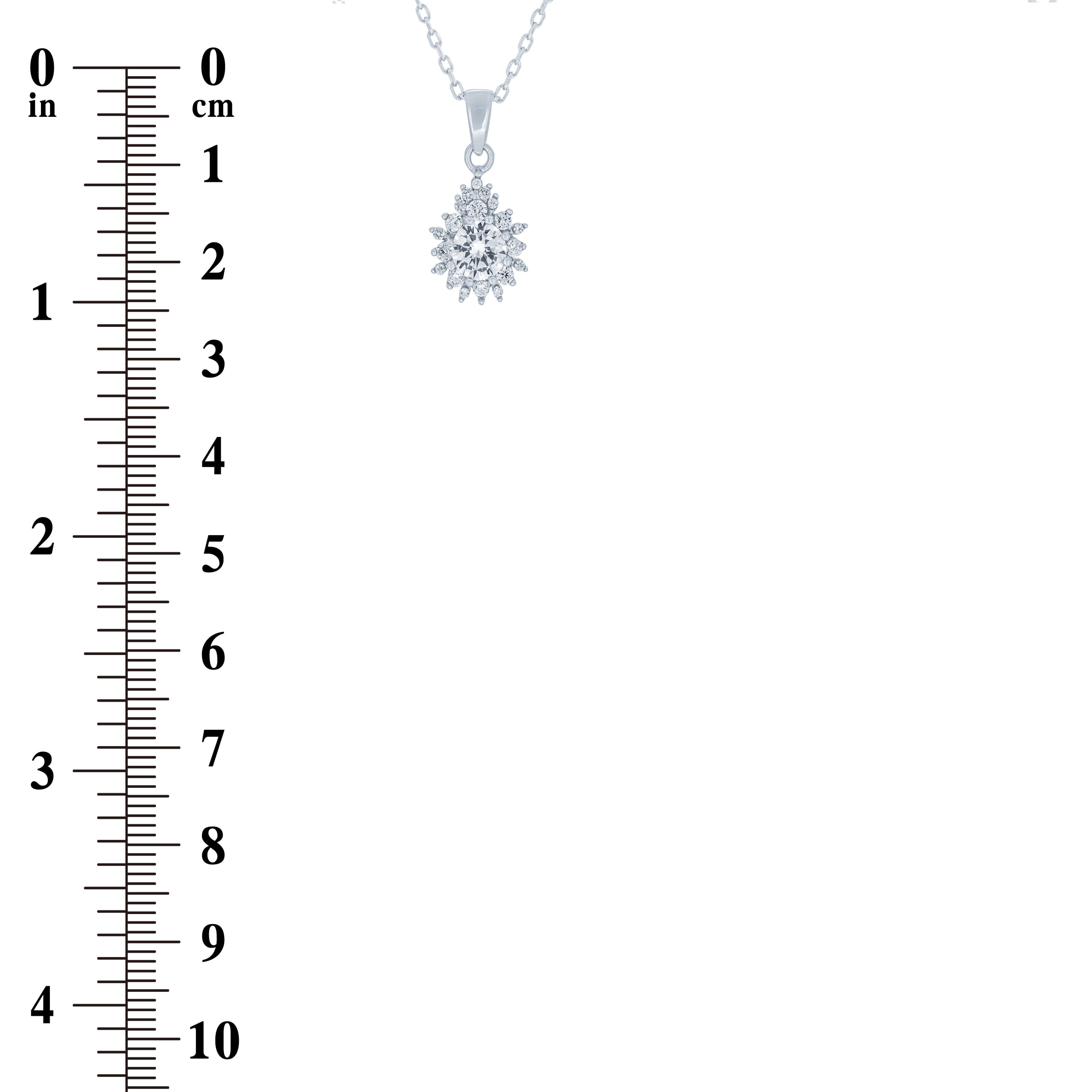 (100106) White Cubic Zirconia Pear Shape Pendant Necklace In Sterling Silver