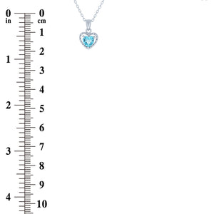 (100109) Simulated Aquamarine Heart Pendant Necklace In Sterling Silver