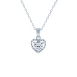 (100110) White Cubic Zirconia Heart Pendant Necklace In Sterling Silver