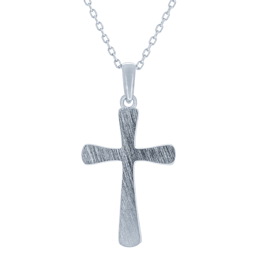 (100111) Brushed Cross Pendant Necklace In Sterling Silver