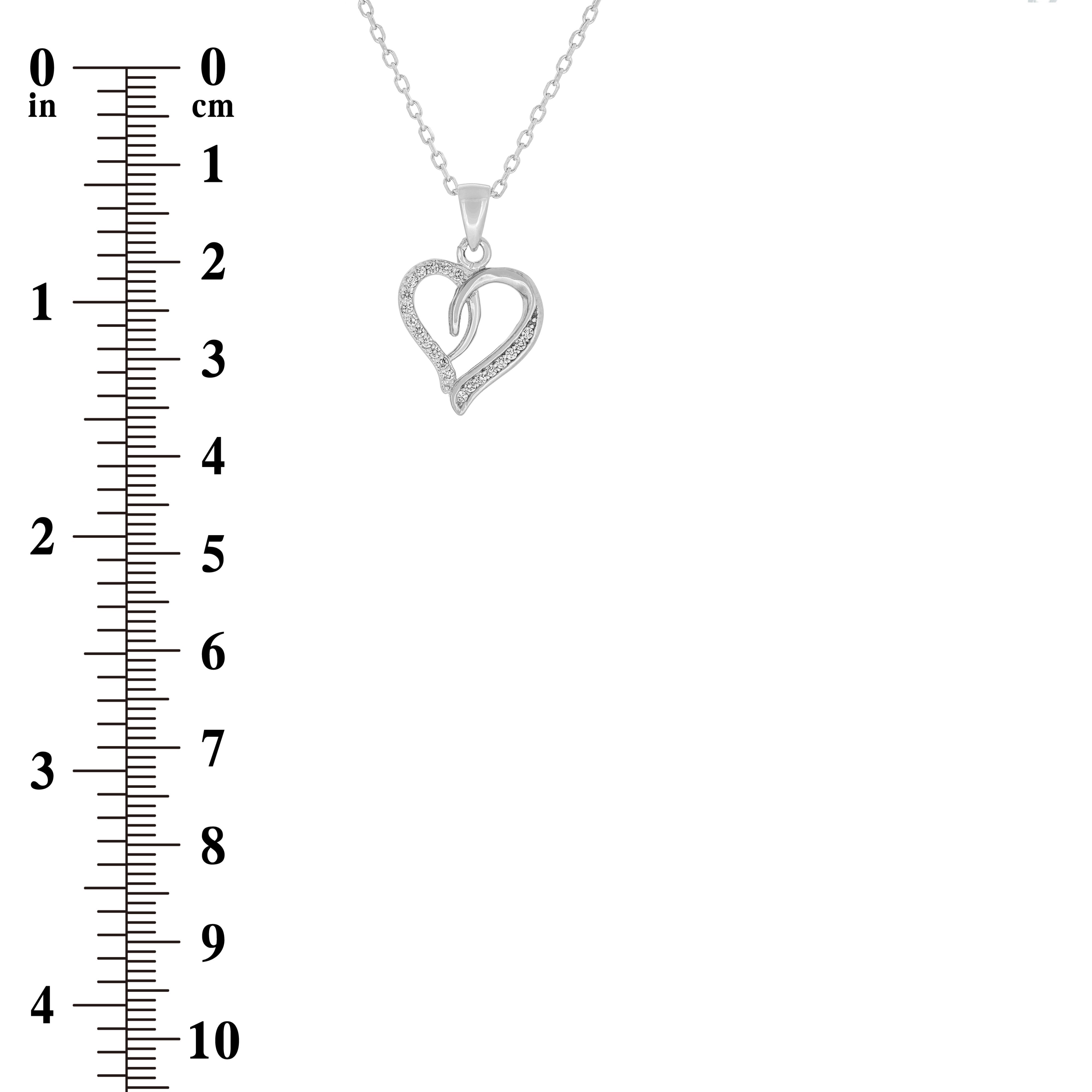 (100112A) White Cubic Zirconia Heart Pendant Necklace In Sterling Silver