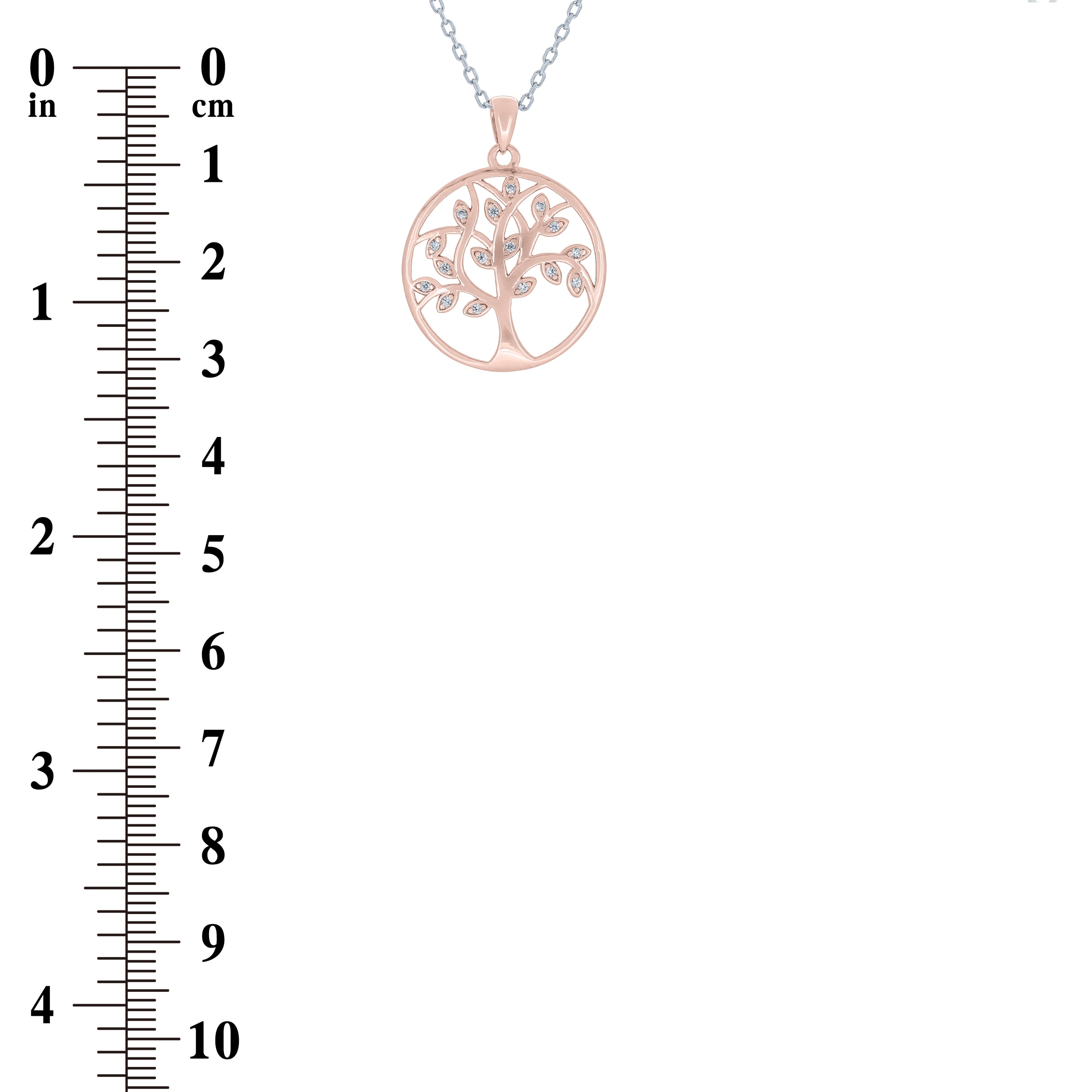 (100117A) White Cubic Zirconia Tree Of Life Pendant Necklace In Sterling Silver and Rose Gold Plate