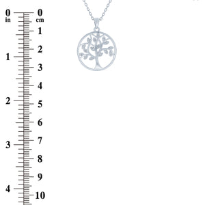 (100117) White Cubic Zirconia Tree Of Life Pendant Necklace In Sterling Silver