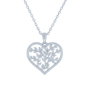 (100118) Olive Leaf Heart Pendant Necklace In Sterling Silver