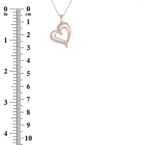 (100119A) White Cubic Zirconia Heart Pendant Necklace In Sterling Silver and Rose Gold Plate