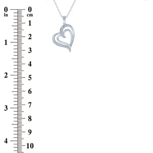 (100119) White Cubic Zirconia Heart Pendant Necklace In Sterling Silver