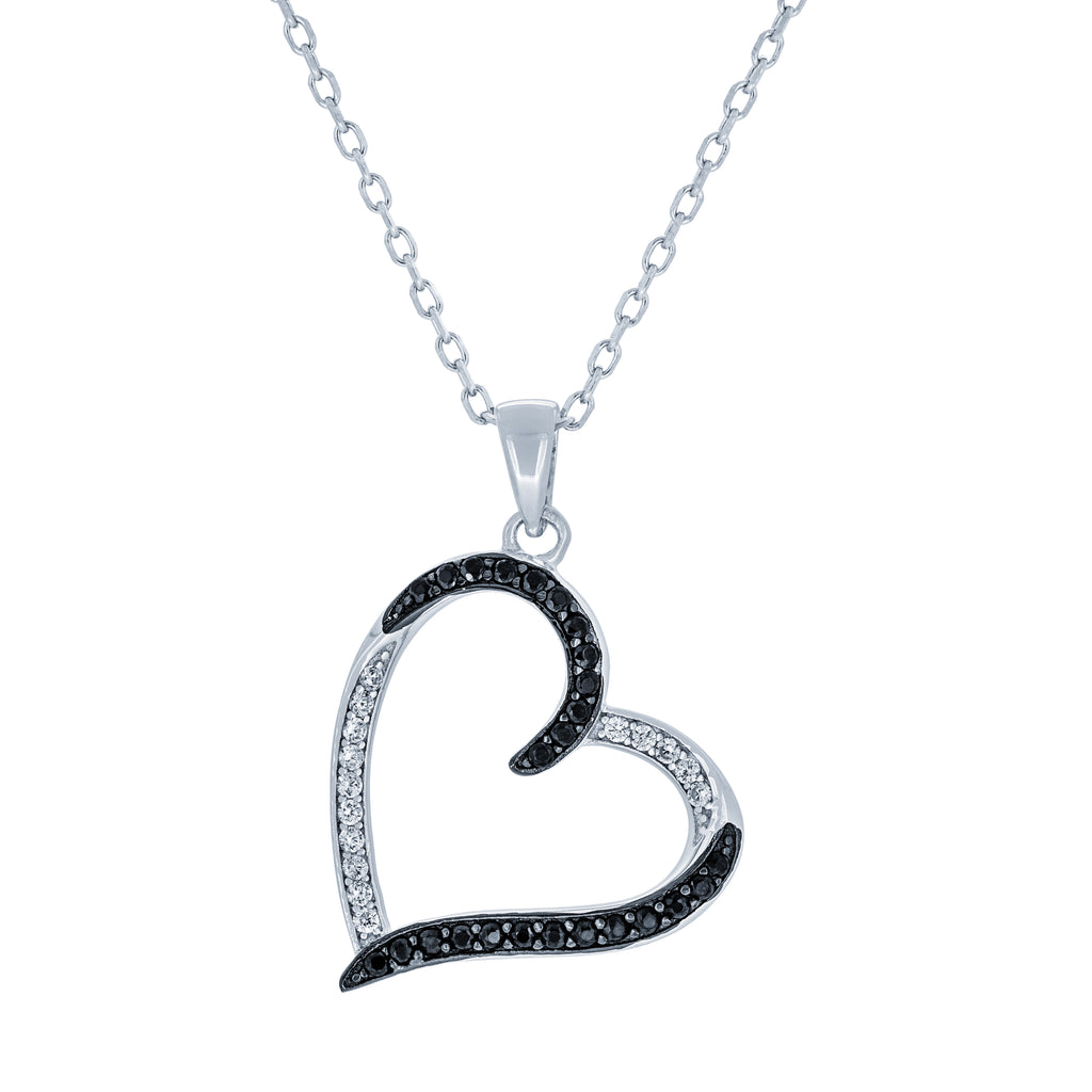 (100120) White & Black Cubic Zirconia Pendant Necklace In Sterling Silver