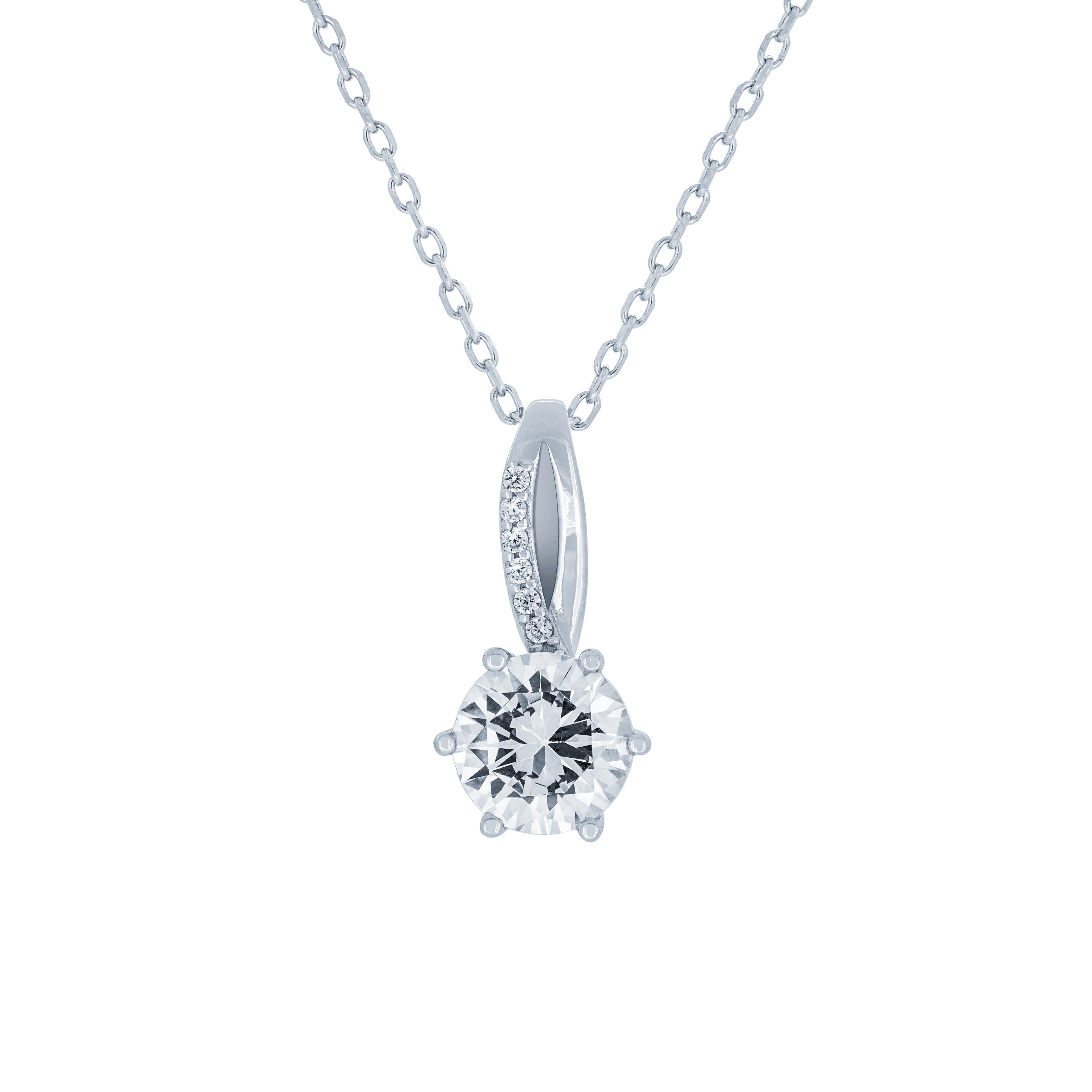 (100121) White Cubic Zirconia Pendant Necklace In Sterling Silver
