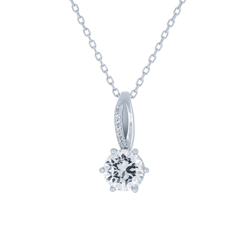 (100121) White Cubic Zirconia Pendant Necklace In Sterling Silver