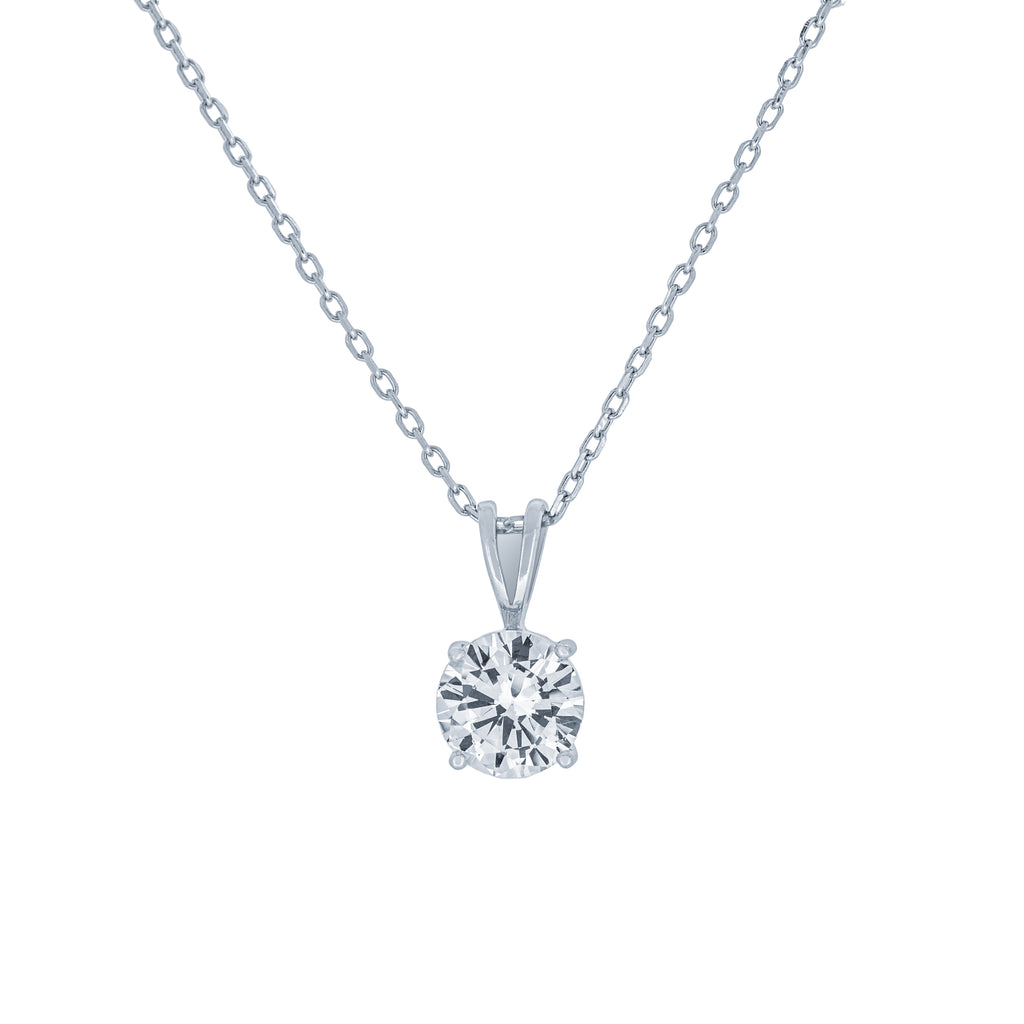 (100122) 7mm Round Cut White Cubic Zirconia Pendant Necklace In Sterling Silver
