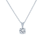 (100122) 7mm Round Cut White Cubic Zirconia Pendant Necklace In Sterling Silver