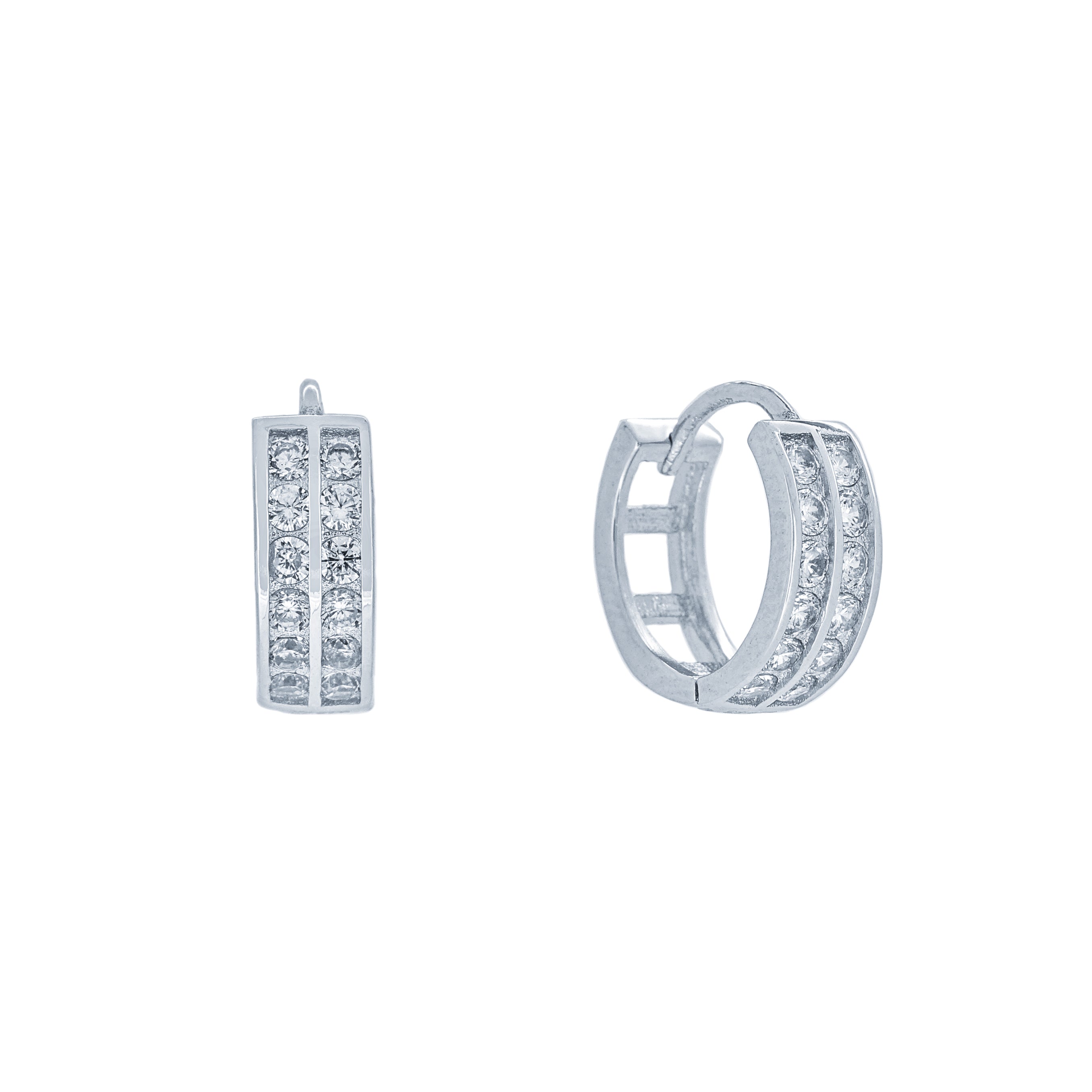 (100123) White Cubic Zirconia 14mm Hoop Earrings In Sterling Silver