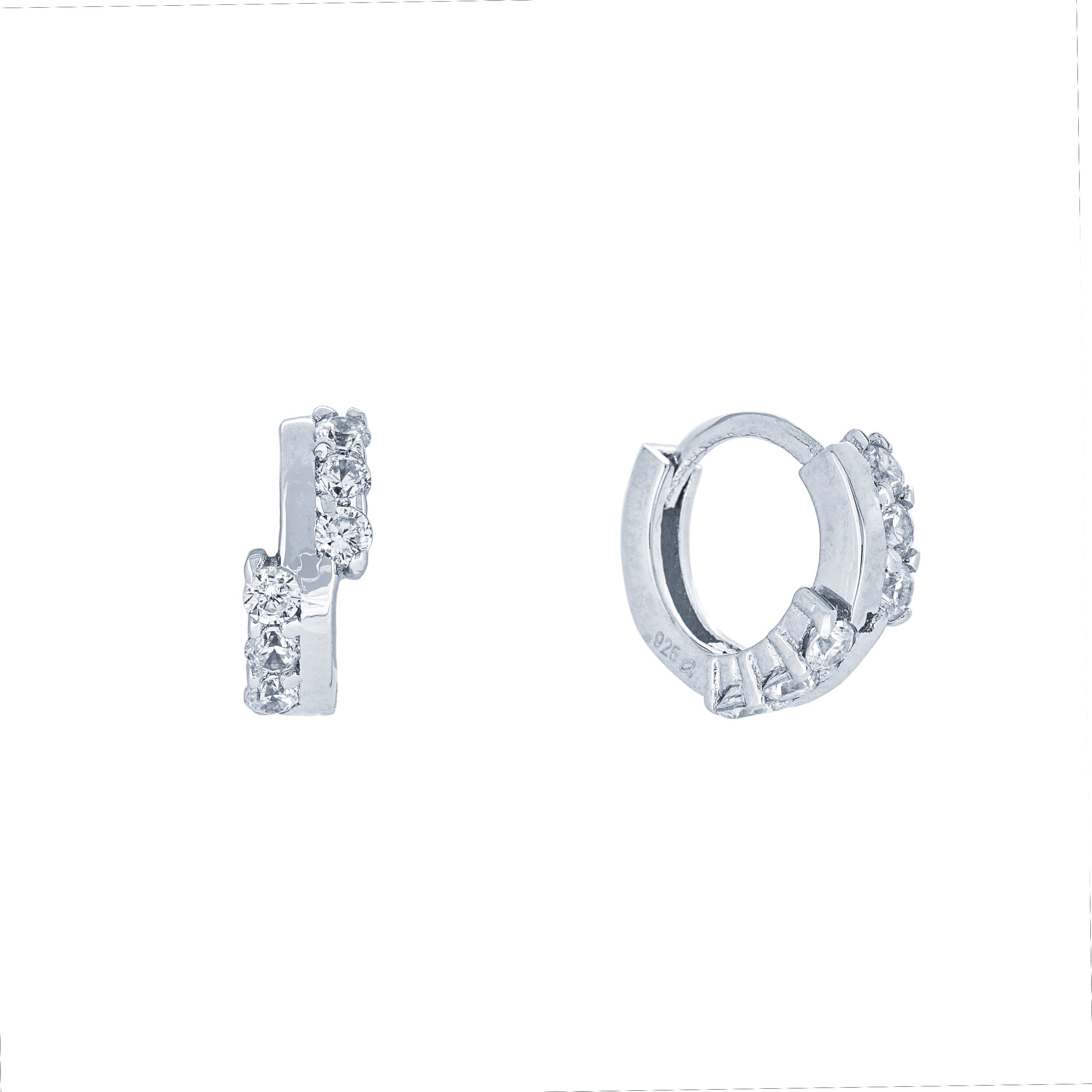 (100125) White Cubic Zirconia 12mm Hoop Earrings In Sterling Silver