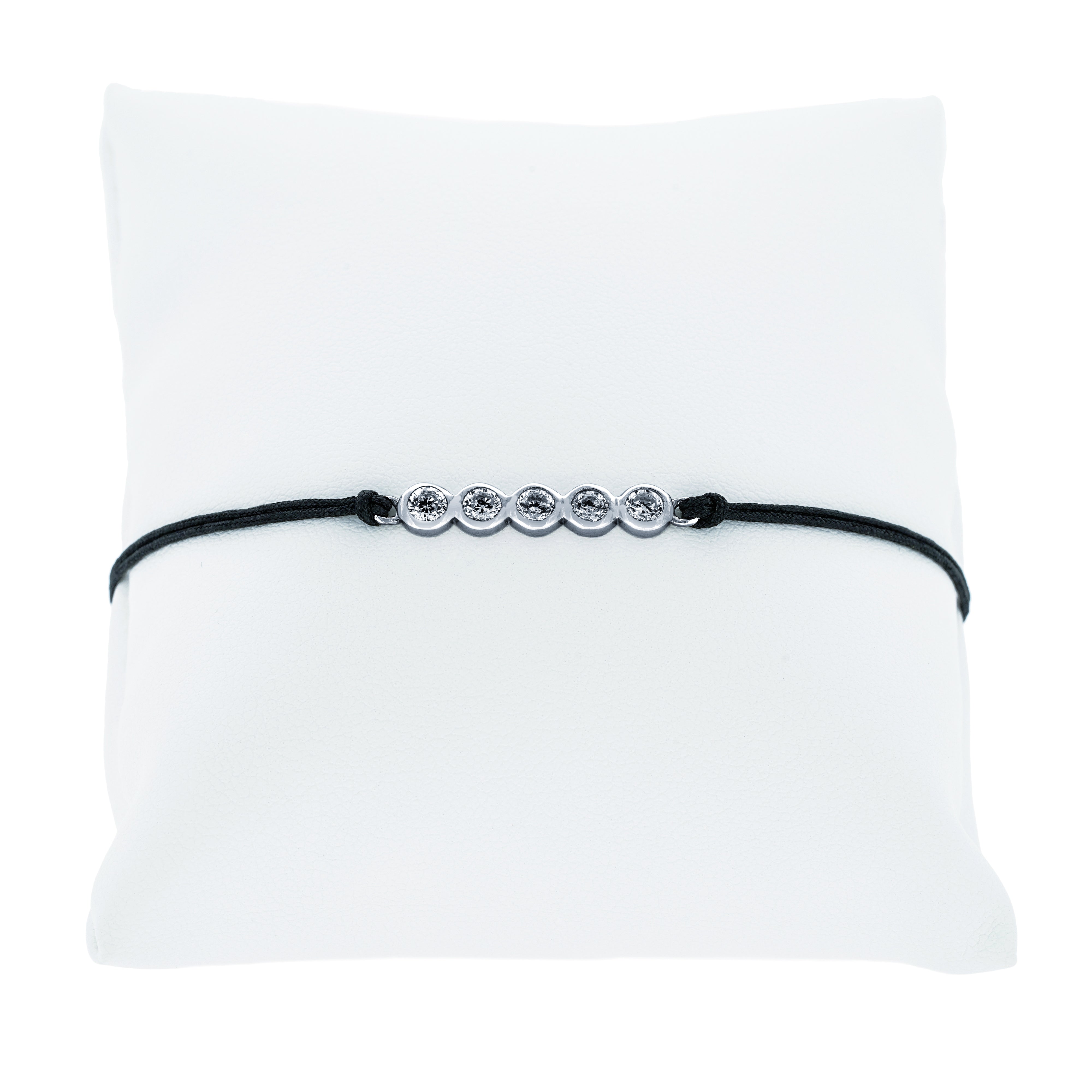 (100133) Black String Cubic Zirconia Bracelet In Sterling Silver