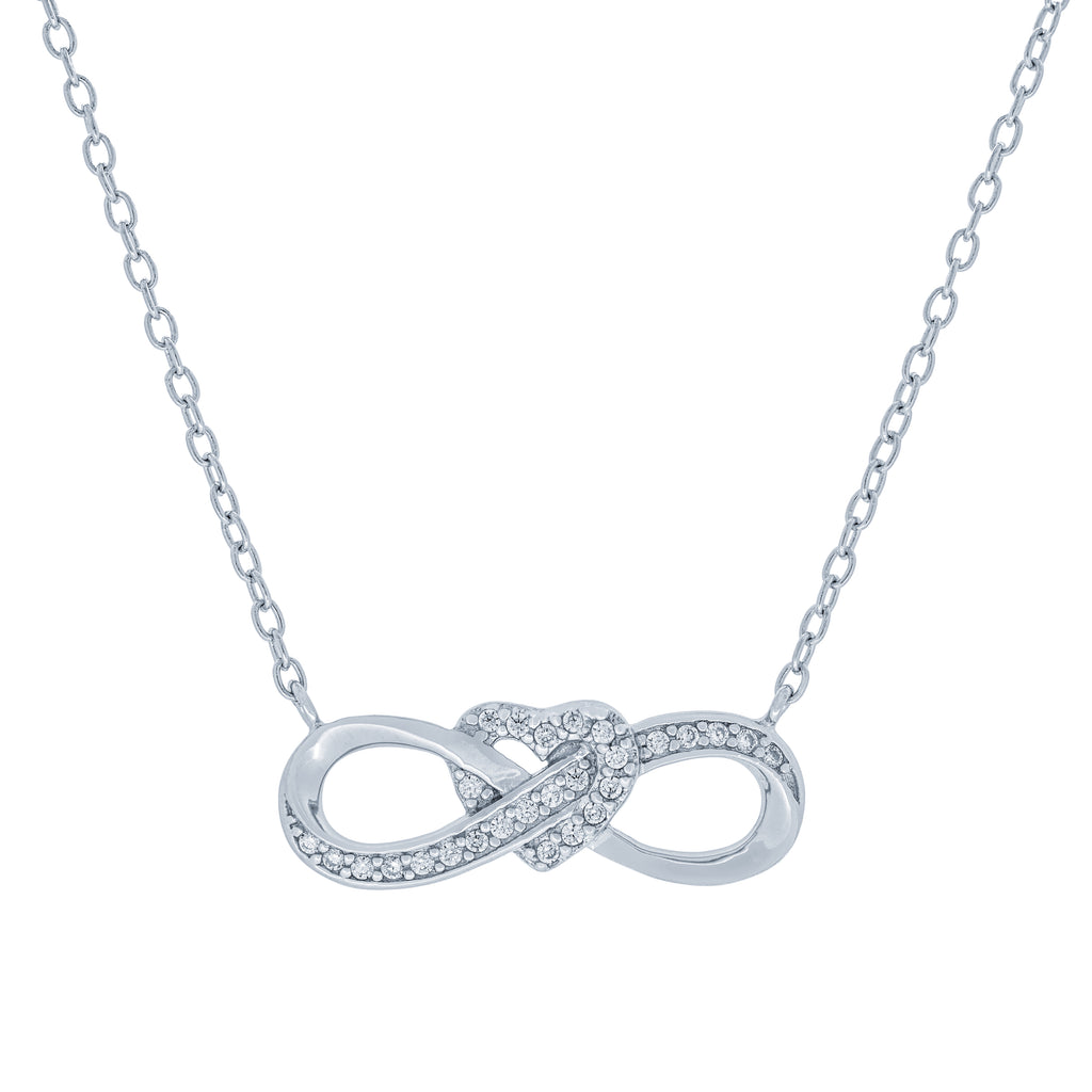 (100137) White Cubic Zirconia Infinity Heart Necklace In Sterling Silver