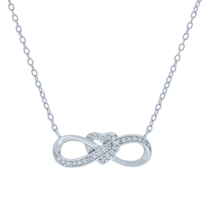(100137) White Cubic Zirconia Infinity Heart Necklace In Sterling Silver