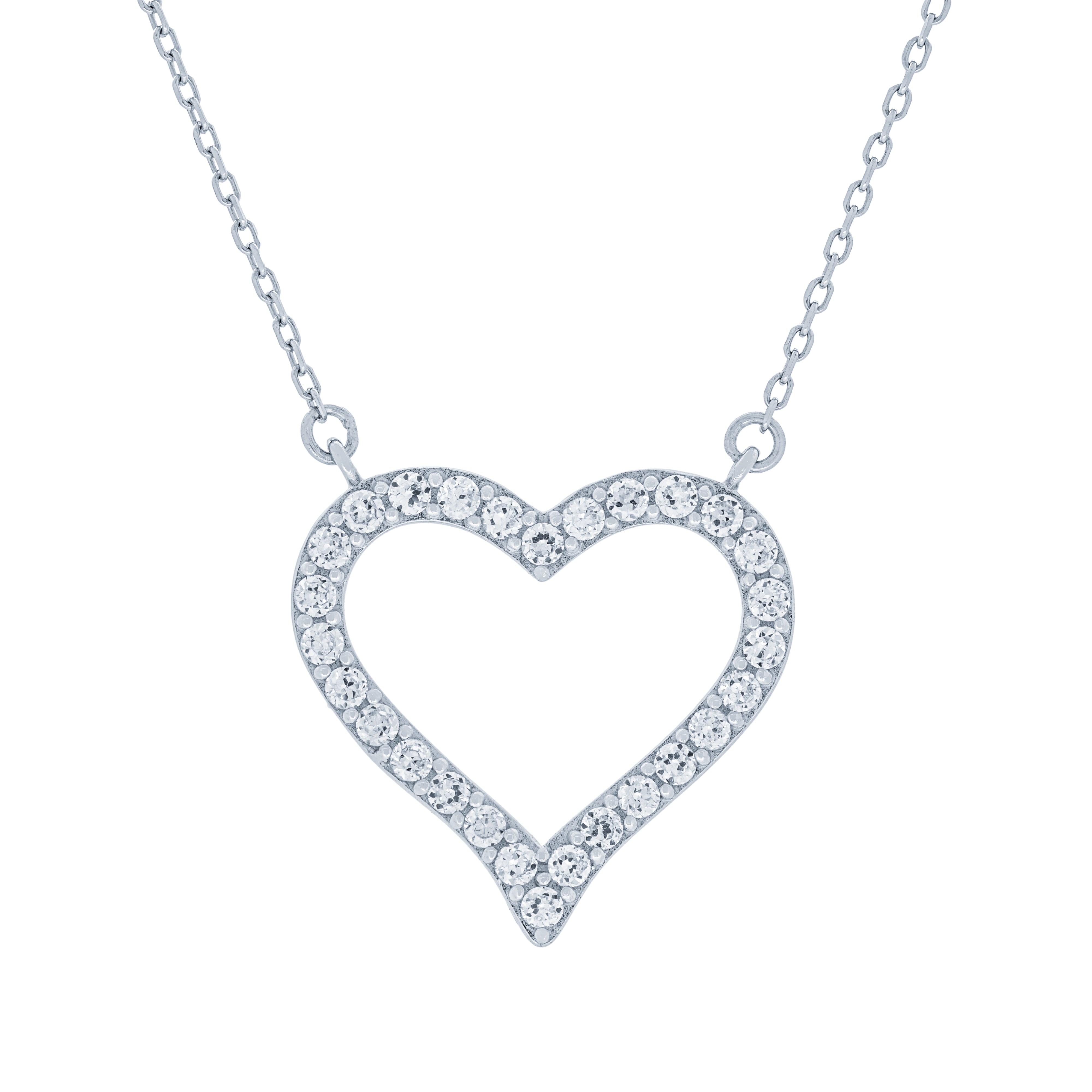(100138) White Cubic Zirconia Heart Pendant Necklace In Sterling Silver