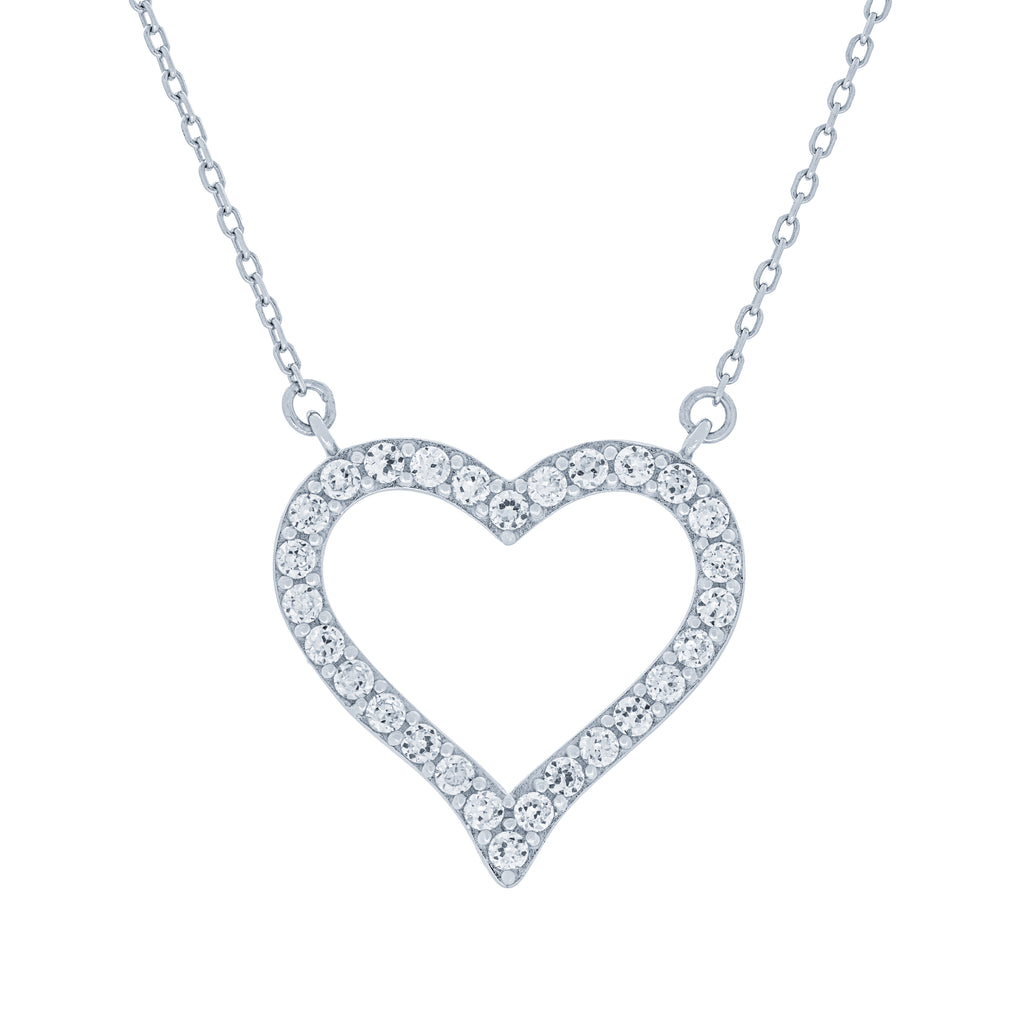(100138) White Cubic Zirconia Heart Pendant Necklace In Sterling Silver