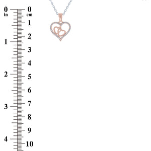 (100144A) White Cubic Zirconia Heart Pendant Necklace In Sterling Silver and Rose Gold Plate
