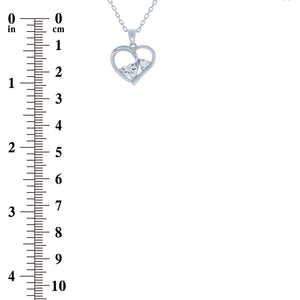 (100147) White Cubic Zirconia Heart Pendant Necklace In Sterling Silver