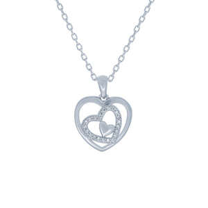 (100149) White Cubic Zirconia Heart Pendant Necklace In Sterling Silver