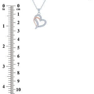 (100150) White Cubic Zirconia Heart Pendant Necklace In Sterling Silver and Rose Gold Plate