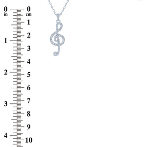 (100152) White Cubic Zirconia Treble Clef Pendant Necklace In Sterling Silver