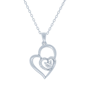 (100154) White Cubic Zirconia Heart Pendant Necklace In Sterling Silver